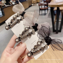 Wholesale Korean bow hair clip women crystal pearl accessories girls hair clip organza hairpin